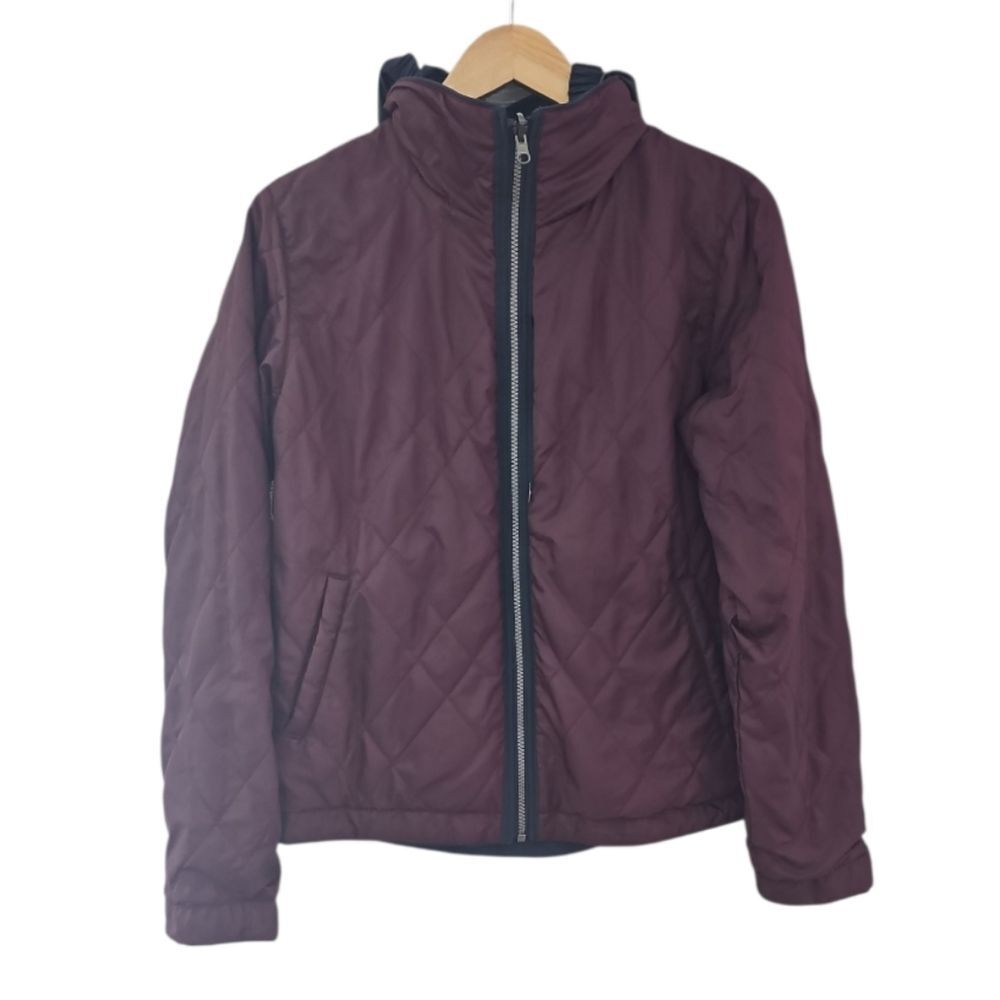 Royal Robbins Jacket Womens S Reversible Plum Navy Packable Hooded Travel Coat